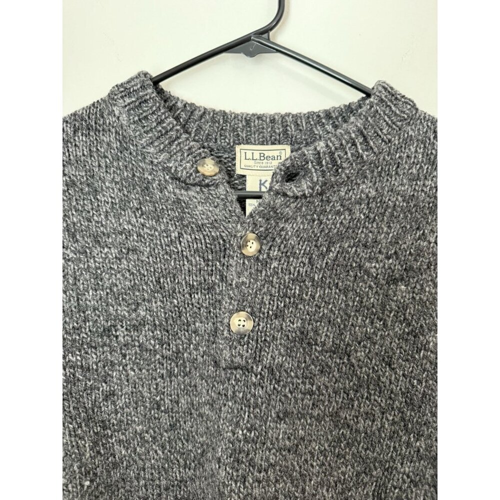 LL Bean 100% Lambs Wool Men's Classic Ragg Sweater Henley Pullover Gray Medium - Picture 8 of 9